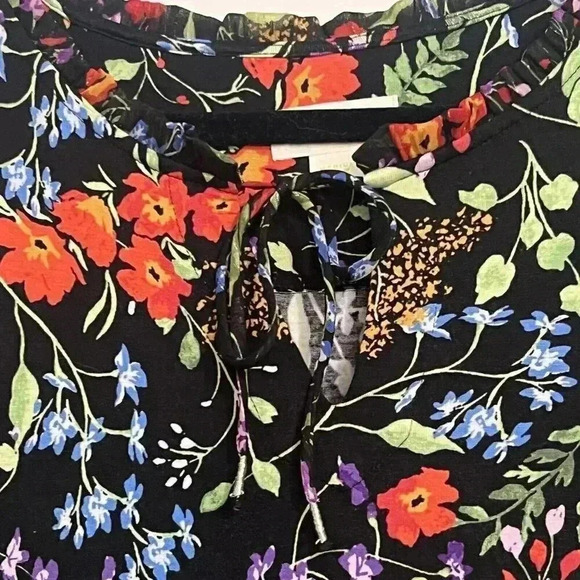 Women's MAEVE Anthropologie Jacquin Peasant Blouse Size Medium Black Floral - Picture 3 of 7